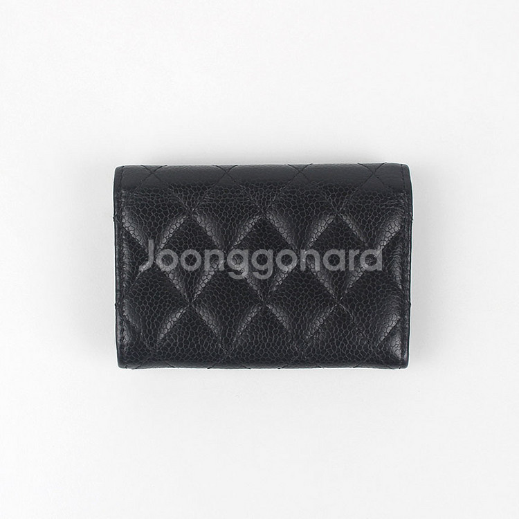 [중고명품다올] 샤넬 클래식 캐비어 똑딱이 플랩 카드 지갑 블랙 은장 23번대 AP0214--4