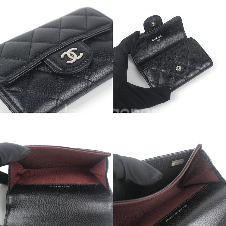 [중고명품다올] 샤넬 클래식 캐비어 똑딱이 플랩 카드 지갑 블랙 은장 23번대 AP0214--7