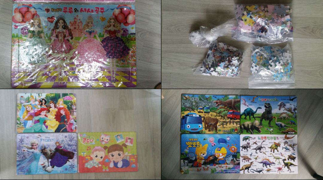 퍼즐 맞추기 뽀로로, 프리, 시크릿쥬쥬, 쿵후팬더, 인어공주, 뽀로로, 코코몽(일괄 총 7개), 터닝 메카드 가방--1