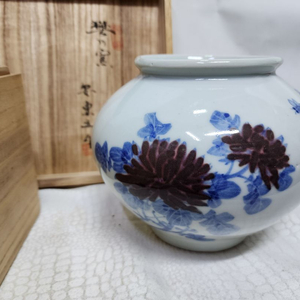 호산 안동오 백자 목단 단지 도자기 항아리