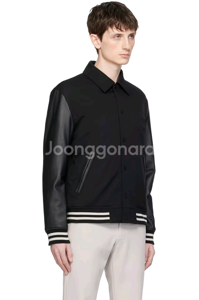 띠어리 24SS 울 개버딘 레더 바시티 가죽자켓 S--2