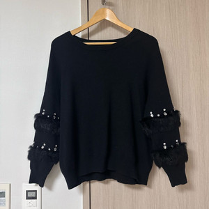 온앤온 소매포인트 니트 블랙