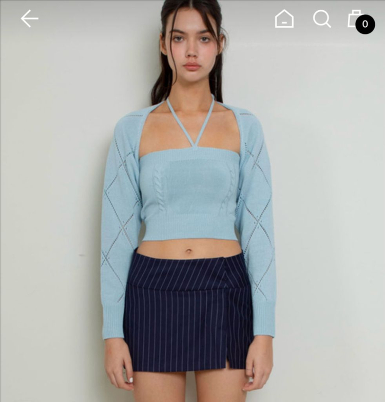 낫유어로즈 가디건 나시탑 니트 세트 Crystal knit bolero set blue--0