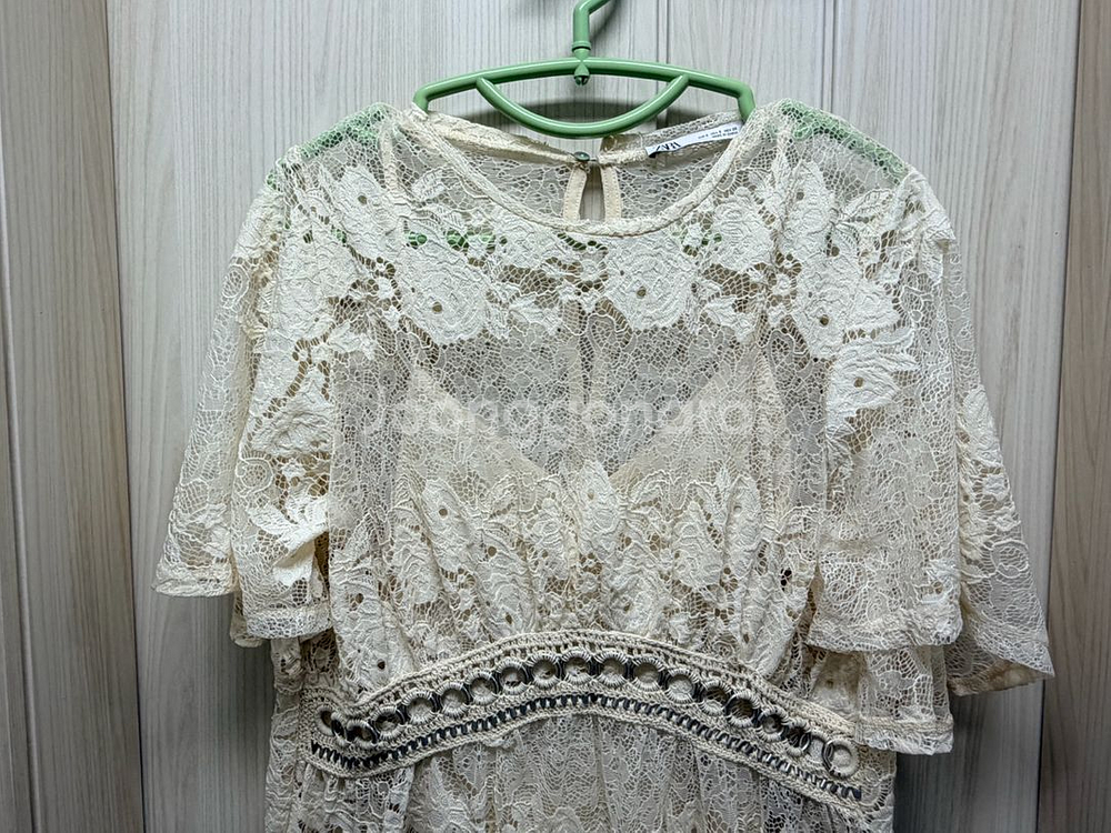 새상품/착샷)자라 레이스 롱 원피스 크림/연베이지 스몰S (정가7.9)--4