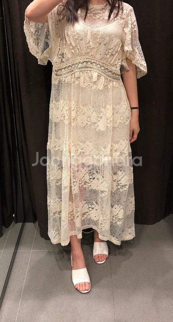 새상품/착샷)자라 레이스 롱 원피스 크림/연베이지 스몰S (정가7.9)--6