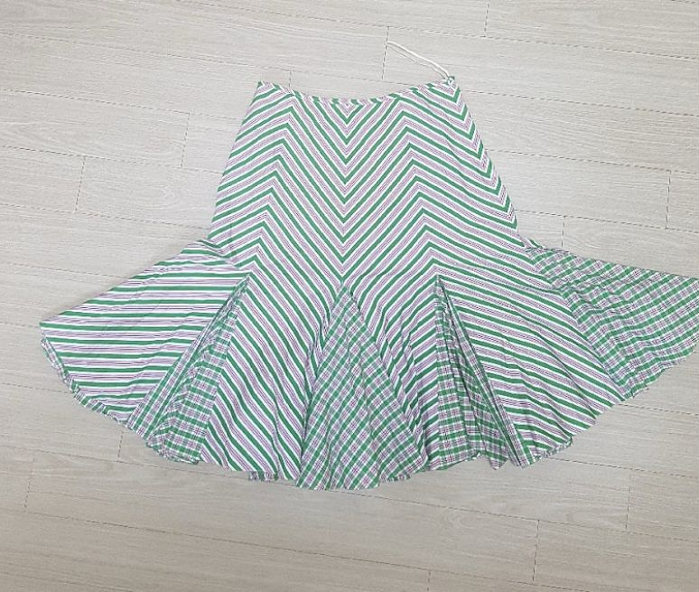 폴로 랄프 로렌 스트라이프 코튼 미디 스커트--5