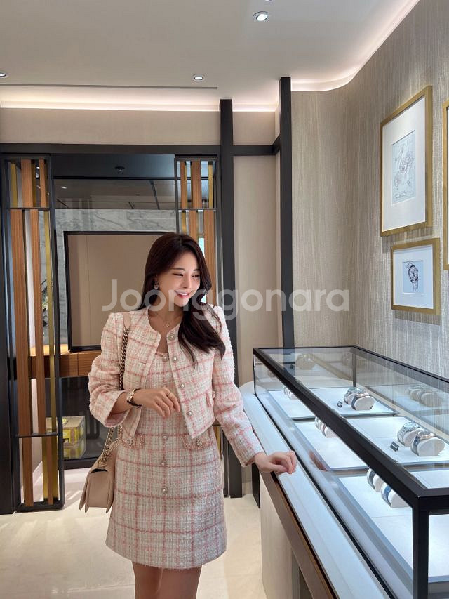 로아르 프리미엄 체크 트위드 자켓 원피스 세트 S 새상품--3