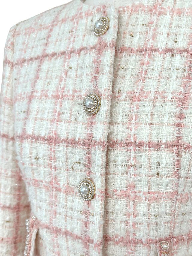 로아르 프리미엄 체크 트위드 자켓 원피스 세트 S 새상품--7