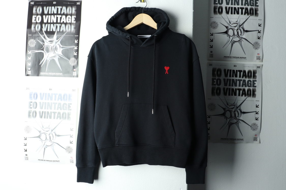 W(S) 아미 후드티셔츠 하트 스몰로고 블랙 이미지