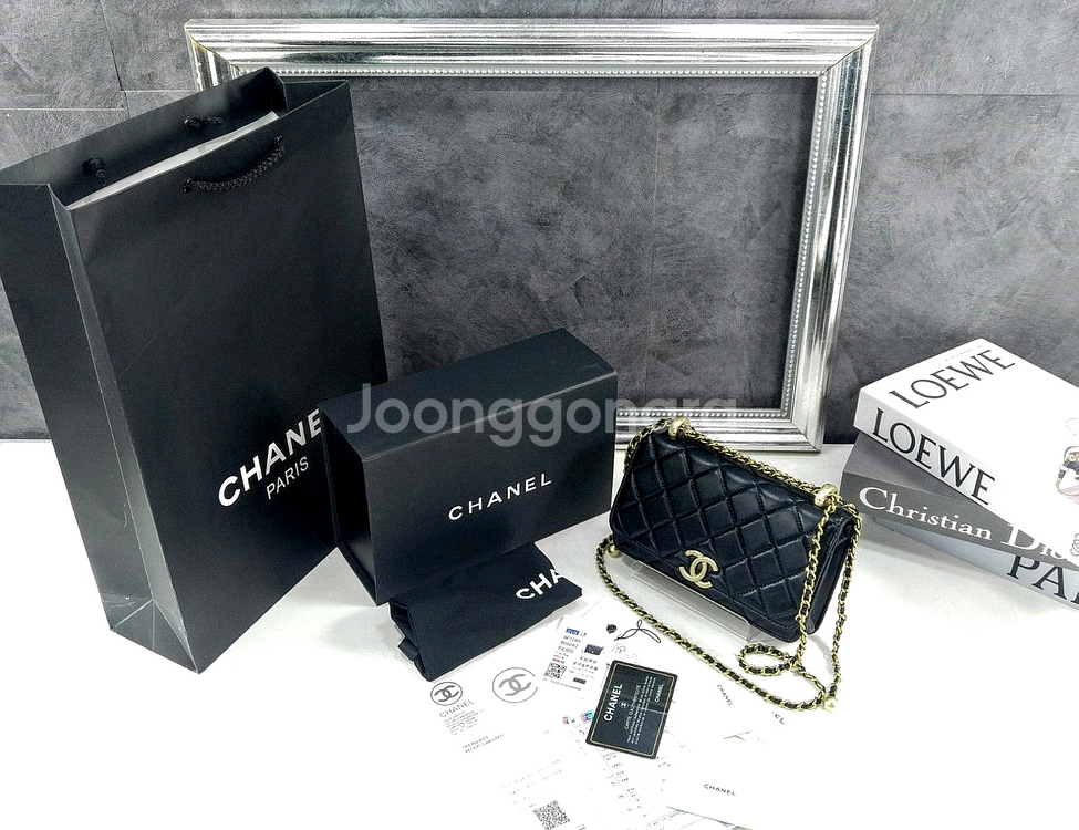 샤넬 체인 지갑 카프스킨 & 골드 메탈 블랙--0