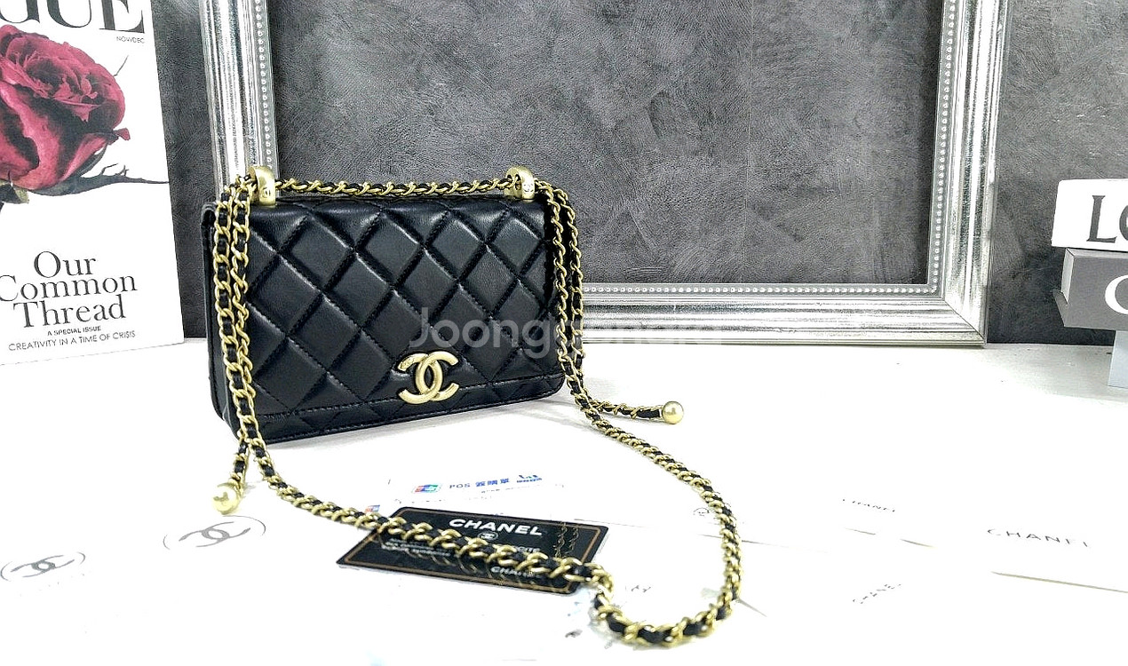 샤넬 체인 지갑 카프스킨 & 골드 메탈 블랙--6