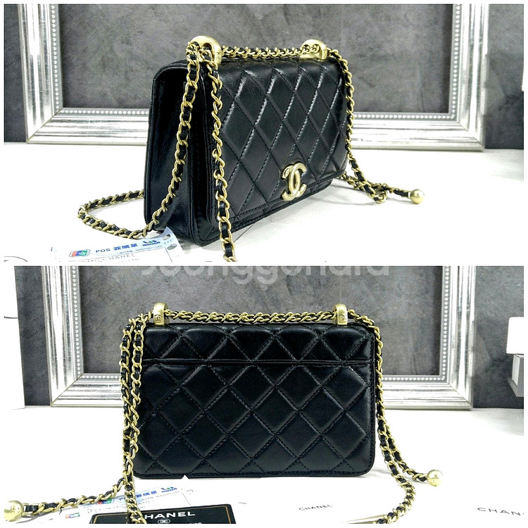 샤넬 체인 지갑 카프스킨 & 골드 메탈 블랙--3