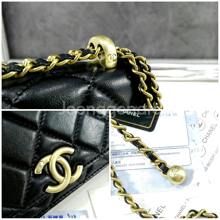 샤넬 체인 지갑 카프스킨 & 골드 메탈 블랙--5