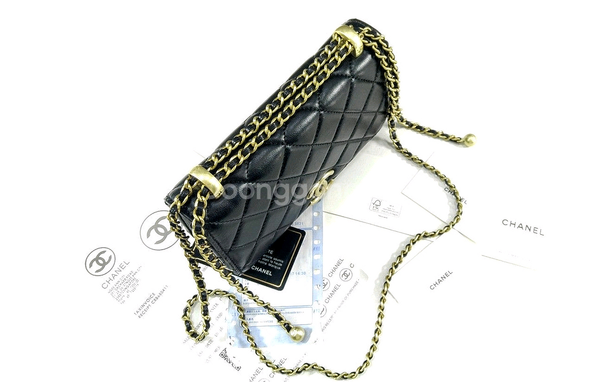 샤넬 체인 지갑 카프스킨 & 골드 메탈 블랙--2