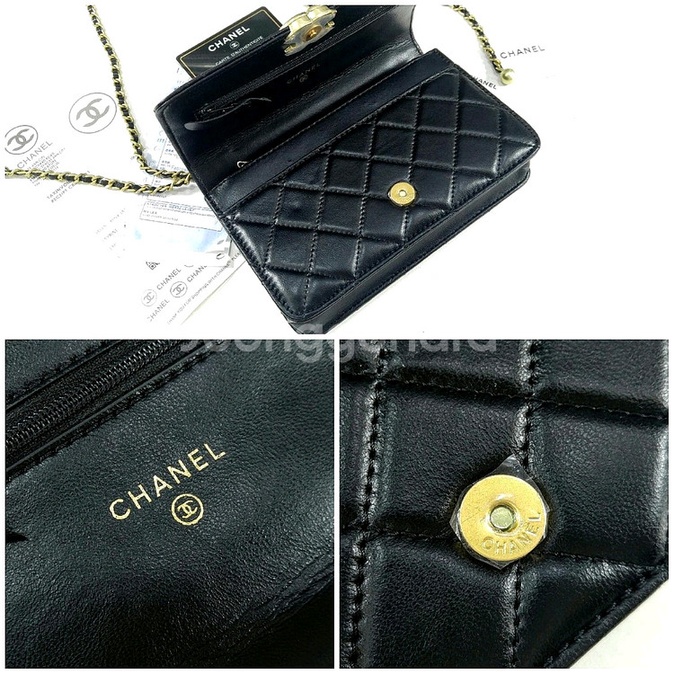 샤넬 체인 지갑 카프스킨 & 골드 메탈 블랙--8