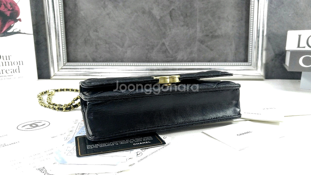 샤넬 체인 지갑 카프스킨 & 골드 메탈 블랙--7