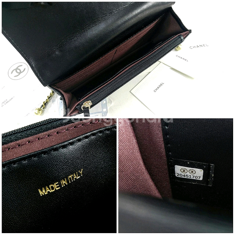 샤넬 체인 지갑 카프스킨 & 골드 메탈 블랙--9