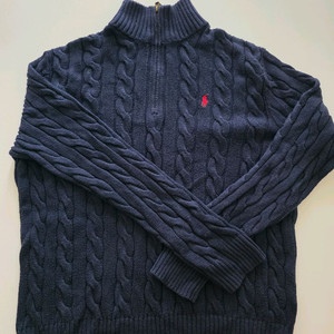 폴로 반집업 케이블 꽈배기 니트 네이비 입니다