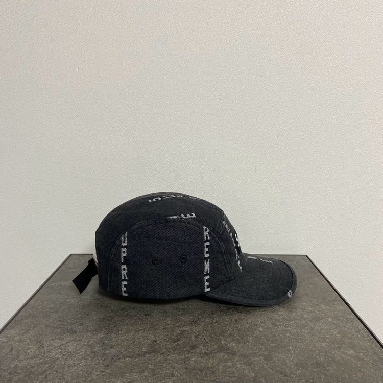 슈프림 워시드 데님 블랙 박스로고 캠프캡 모자--2