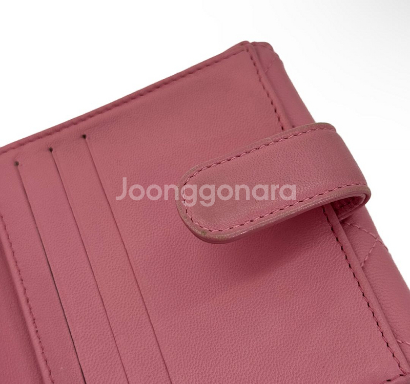 샤넬 CC로고 램스킨 클래식 똑딱이 플랩 반지갑 핑크--6