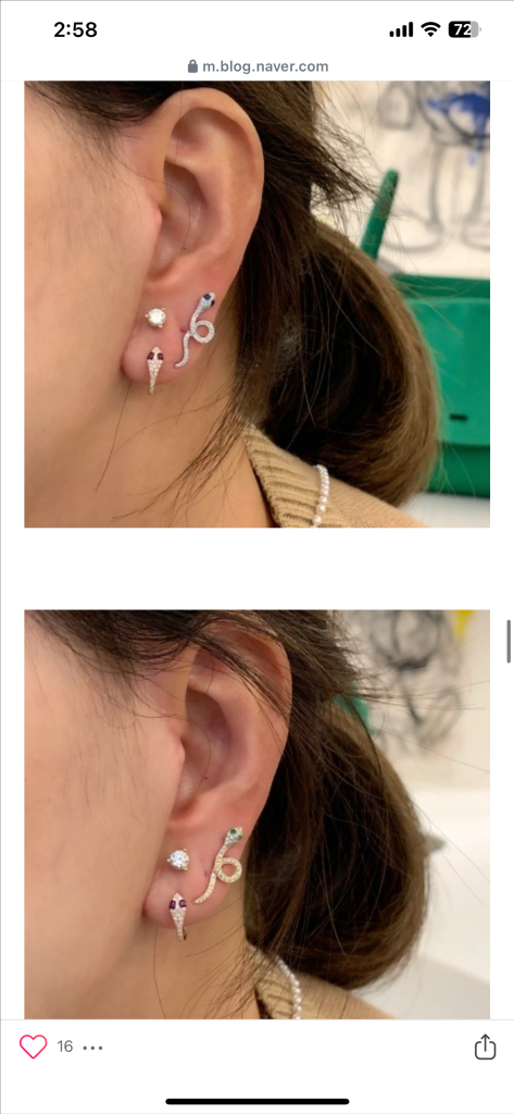 14k소윰스네이크 뱀 천연다이아이어링(새상품)--4