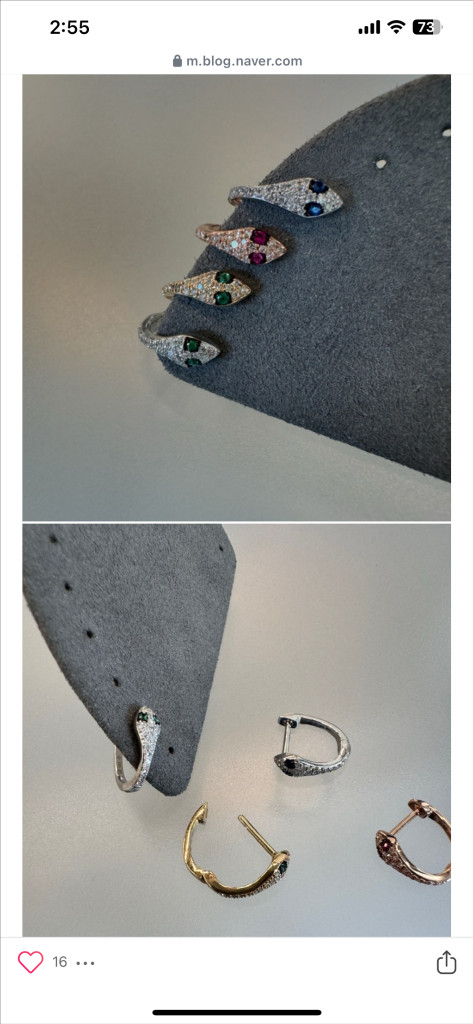 14k소윰스네이크 뱀 천연다이아이어링(새상품)--5