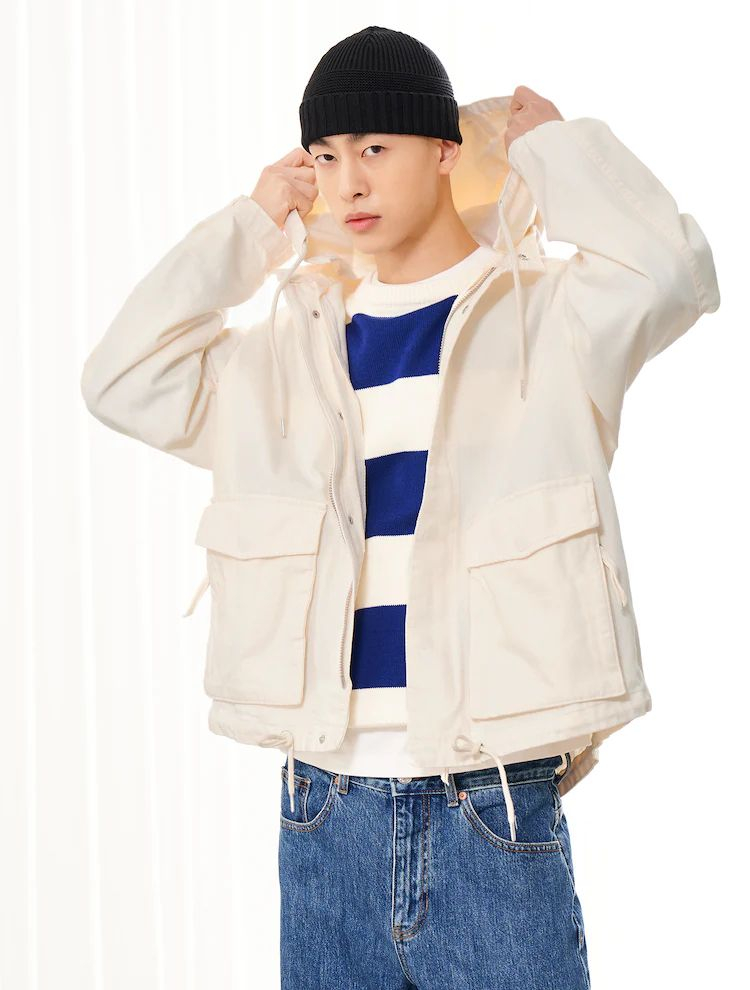 [새상품] 에잇세컨즈 코튼 후드탈부착 야상점퍼 화이트/아이보리흰색미색크림색 남녀공용남자여자 집업 아우터 외투 봄가을--8