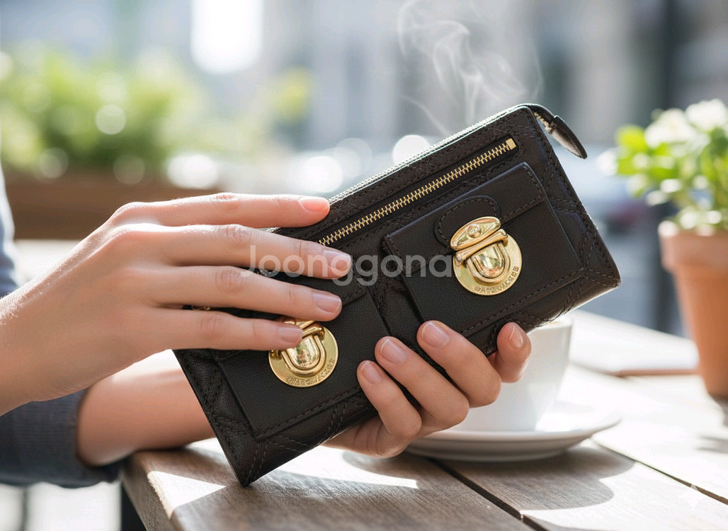 마크 제이콥스 퀼팅 투포켓 장지갑 다크브라운(정품)--0