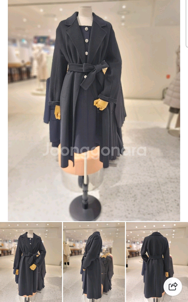 LINE 라인어디션 핸드메이드 벨티드 캐시미어 혼방 롱코트 55 블랙--1