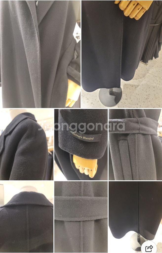 LINE 라인어디션 핸드메이드 벨티드 캐시미어 혼방 롱코트 55 블랙--2