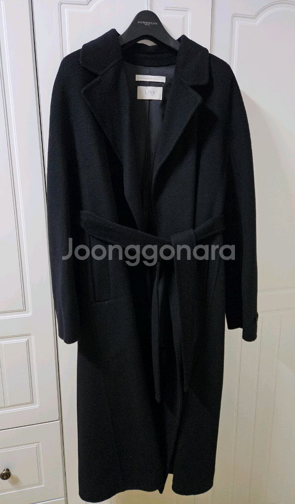 LINE 라인어디션 핸드메이드 벨티드 캐시미어 혼방 롱코트 55 블랙--4