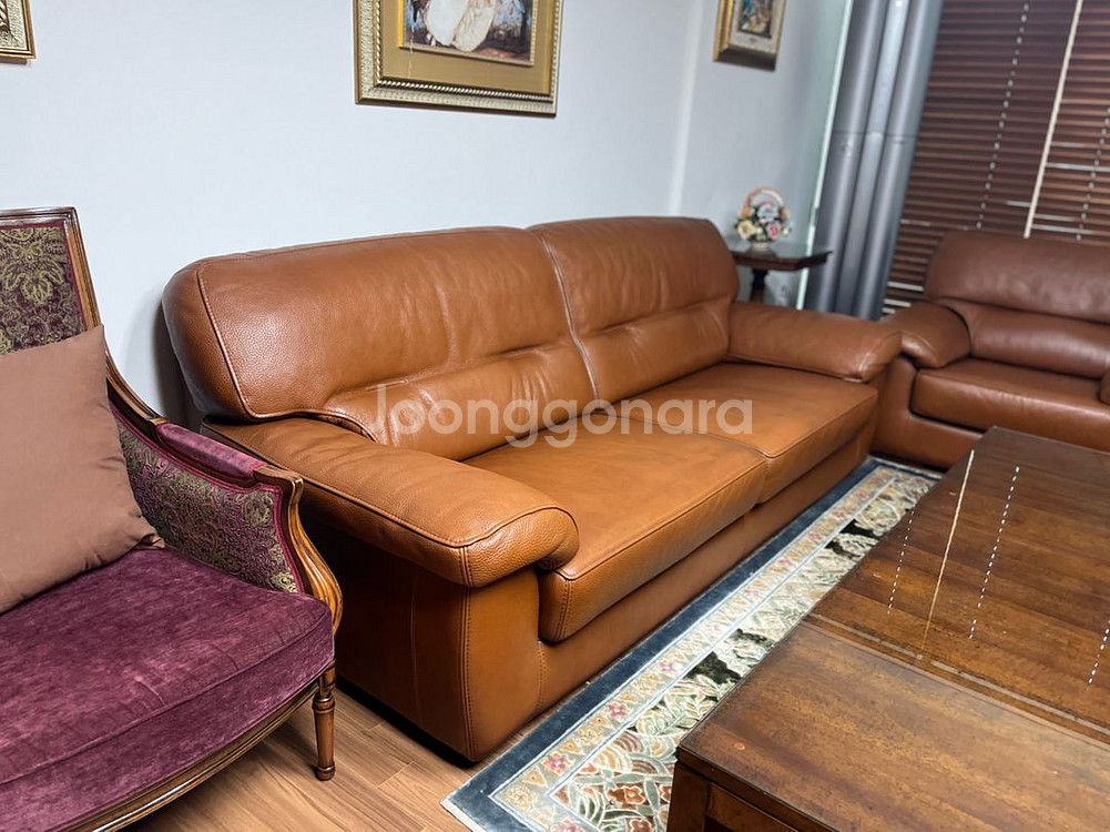 아르데코 이태리 수입 가죽 소파 세트 3인용+1인용 1개--1