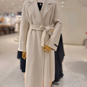 LINE 라인어디션 핸드메이드 벨티드 캐시미어 롱코트 55 오트밀