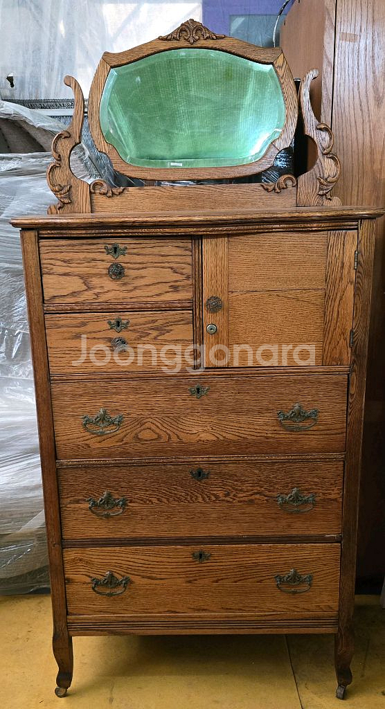 영국 앤틱 오크목 서랍장 화장대--1