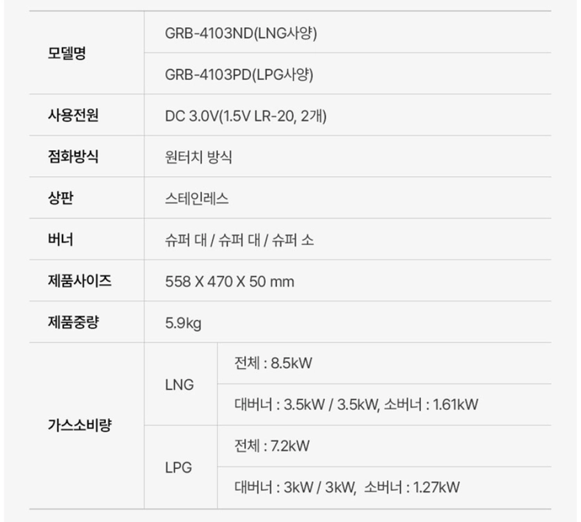 나비엔 매직 3구 가스레인지 GRB-4103ND/PD 이미지