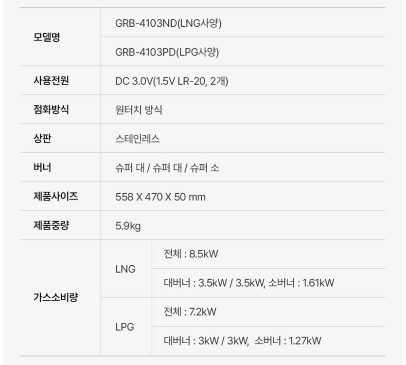 나비엔 매직 3구 가스레인지 GRB-4103ND/PD 이미지