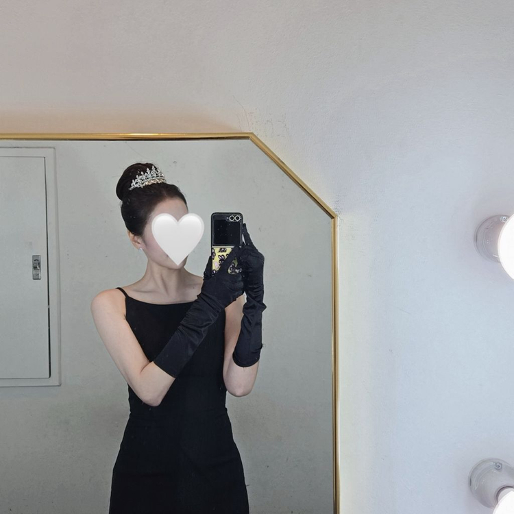 진주 목걸이 + 검정 롱 장갑 세트--1