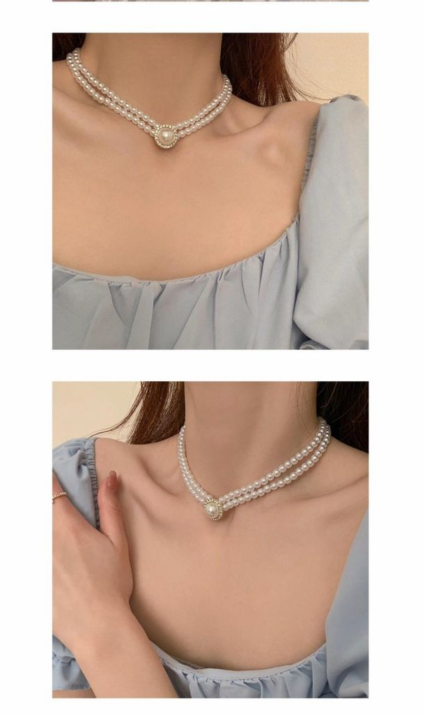 진주 목걸이 + 검정 롱 장갑 세트--3