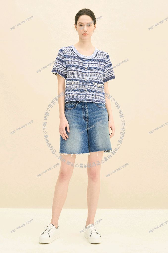 새상품 한섬 타임90% 네이비 라운드넥 버튼 가디건 프리--1