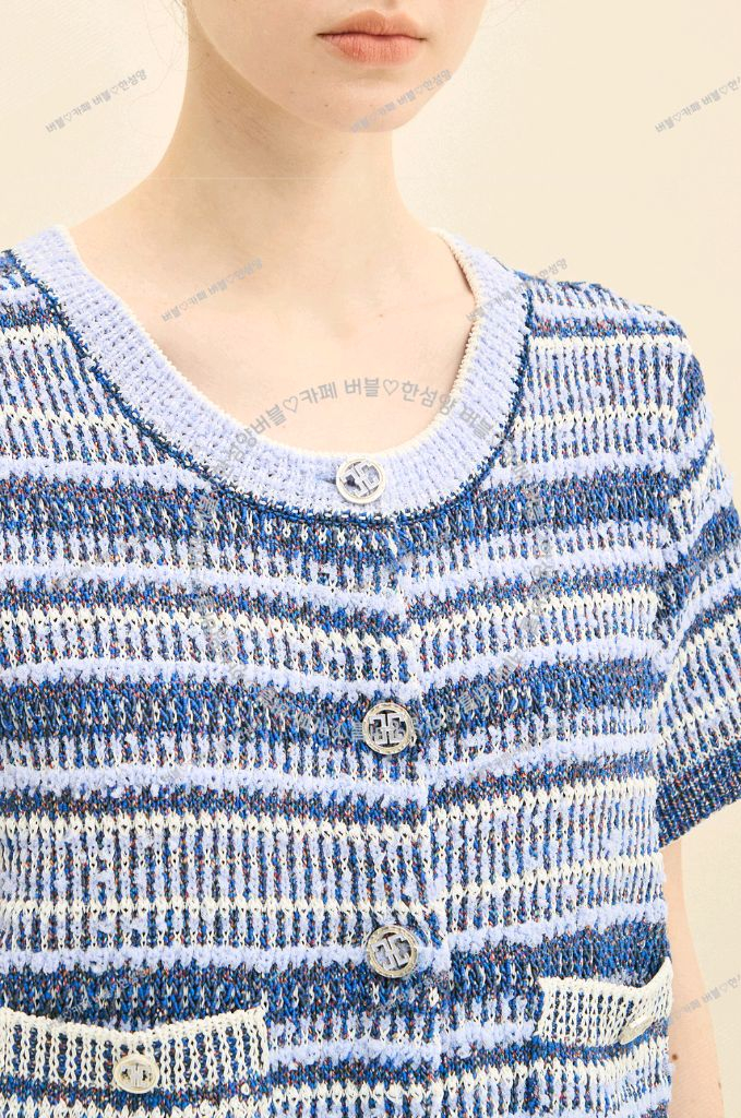 새상품 한섬 타임90% 네이비 라운드넥 버튼 가디건 프리--3