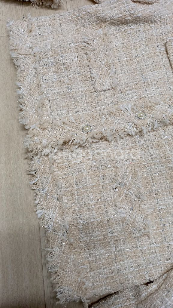 새상품 여성88반 노카라 수술트위드자켓--8