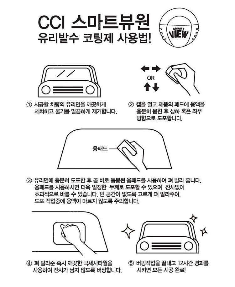 CCI 스마트뷰원 유리발수코팅제 75ml + 도포패드 일본 자동차 차량--3