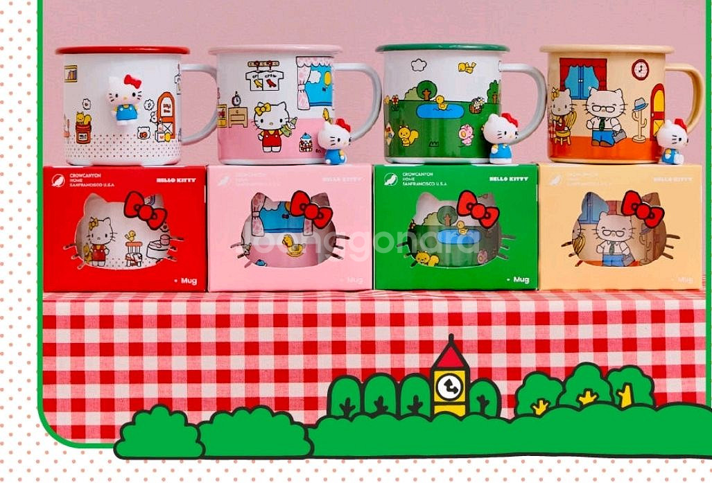 크로우캐년 헬로키티 요거트볼 , 머그컵 그린,레드 새상품--2