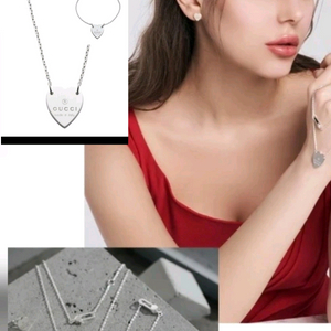 [미개봉 정품]구찌 트레이드마크 하트 실버 목걸이+팔찌세트 새상품