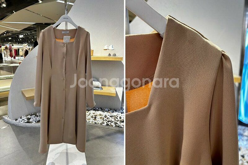 트위 스퀘어넥 핀턱 버튼 원피스--1