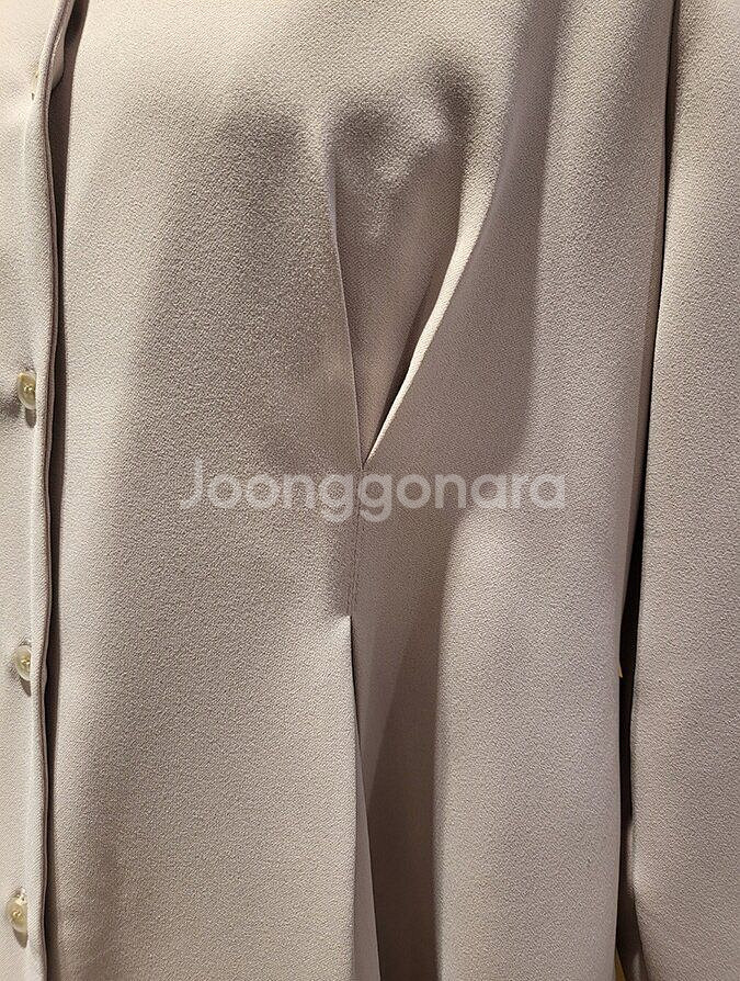 트위 스퀘어넥 핀턱 버튼 원피스--2