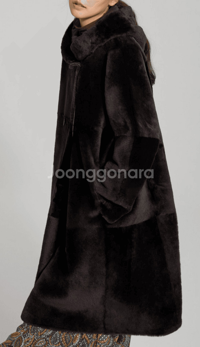 [새상품] ROBO 후드 무스탕코트, 55~66, 모카 브라운--1