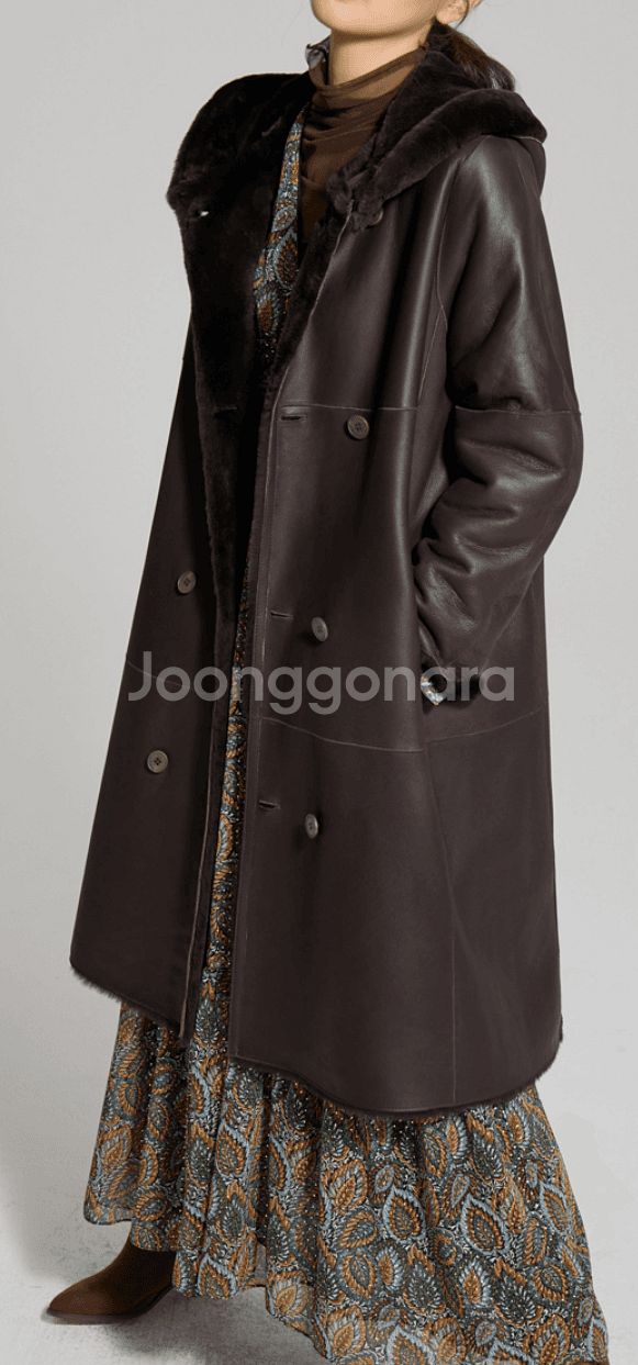 [새상품] ROBO 후드 무스탕코트, 55~66, 모카 브라운--0