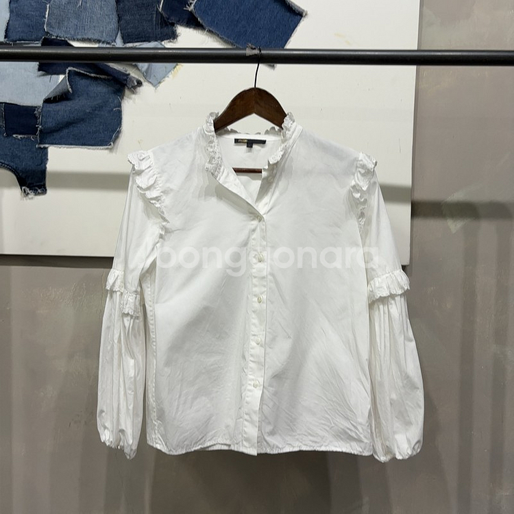 (90) 마쥬 여성 캐주얼 레이스 프릴 블라우스 셔츠--0