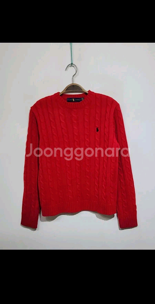 (M) 랄프로렌 폴로 케이블 니트 빨강 꽈배기 스웨터 라운드--0
